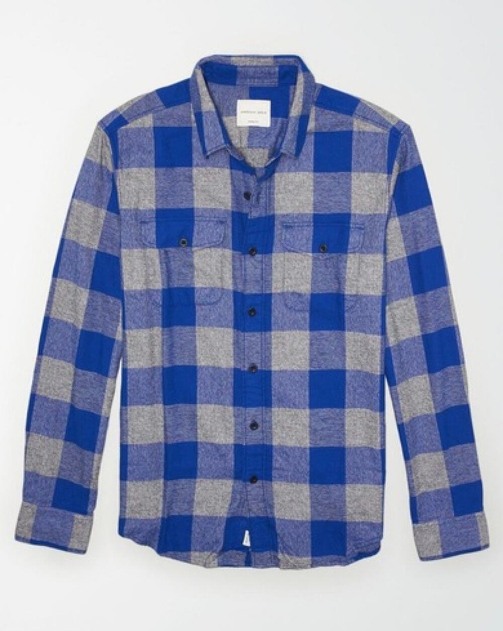 American Eagle Men’s Blue Plaid Seriously Soft Flannel Shirt Size Large